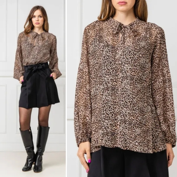 Marella Neckerchief Neck Tie Sash Blouse Animal Leopard Cheetah Viscose SIZE 14 - Picture 1 of 12